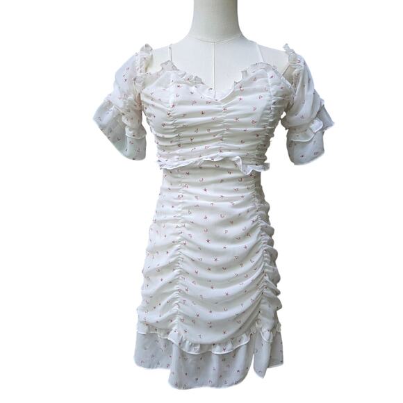 For Love & Lemons La Brooke Coquette Moon Stars Hearts Mini Ruffle Dress S - Picture 1 of 12